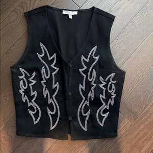 Chic Black Embroidered Vest